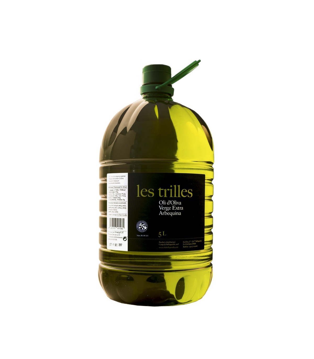 Bonbonne en plastique de 5 Litres Non Filtrée. Huile d'Olive Vierge Extra  Verte Garrigues Arbequina